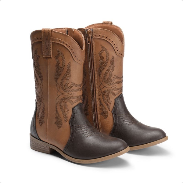 Kids Embroidery Western Cowboy Boots - TAN-BROWN - 5